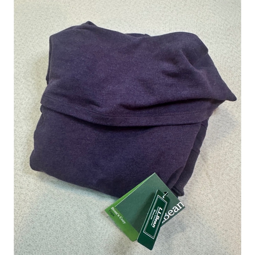 L.L. Bean Cozy Pullover Women M Purple Cotton Blend Cowl Neck Pocket Classic NEW